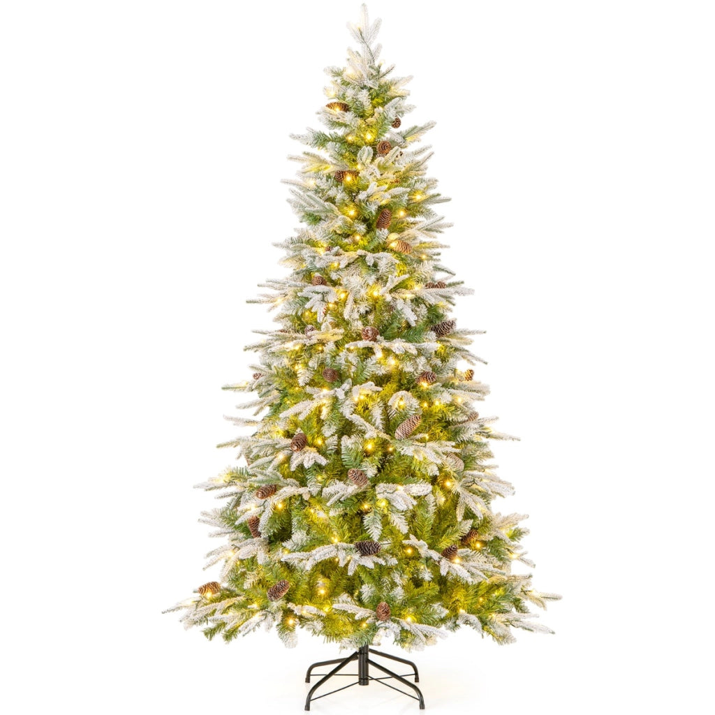 Albero di Natale artificiale pre-luminoso 190cm con rami articolati e 765 punte, Albero di Natale foderato di neve-Alberi di Natale