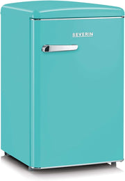 Severin rks 8834 mini frigorifero retrò 108l, frigorifero piccolo e silenzioso con diversi scomparti, congelatore 13l e portabottiglie, 37 db, classe energetica d, turchese