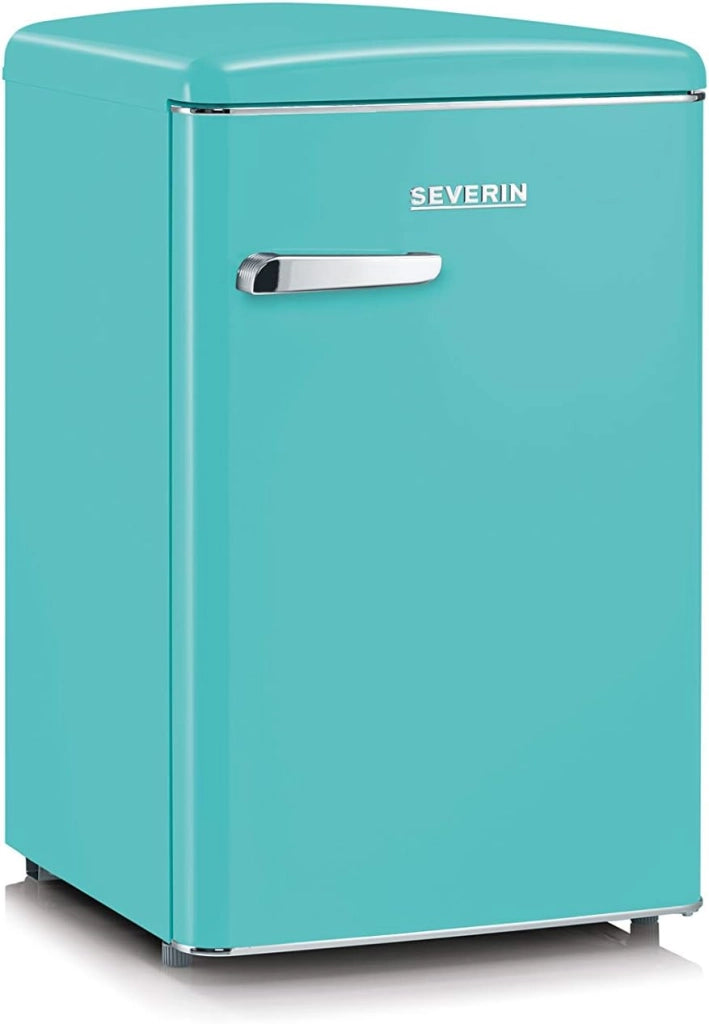 Severin rks 8834 mini frigorifero retrò 108l, frigorifero piccolo e silenzioso con diversi scomparti, congelatore 13l e portabottiglie, 37 db, classe energetica d, turchese