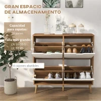 Mobile Scarpiera in Truciolato e Pino con 4 Cassetti e 2 Ripiani Regolabili per ogni Cassetto, 95x26x95 cm