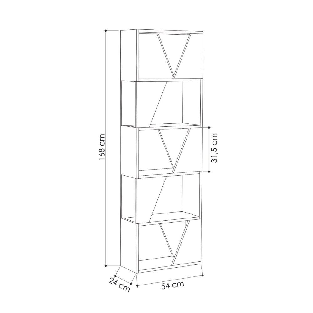 Libreria 5 Ripiani 54x24x168 cm in MDF Frame Rovere