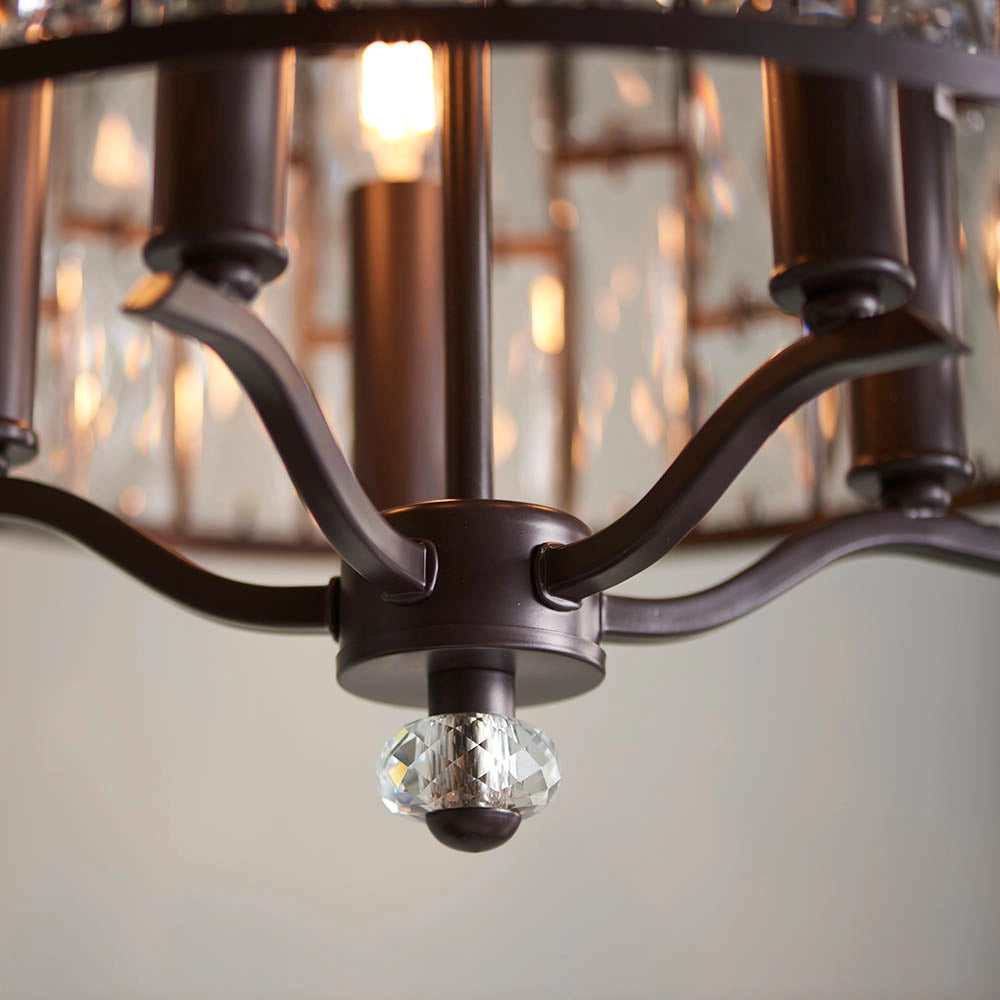 Lampadario Belle tondo cristallo bronzo scuro 5xE14 Endon