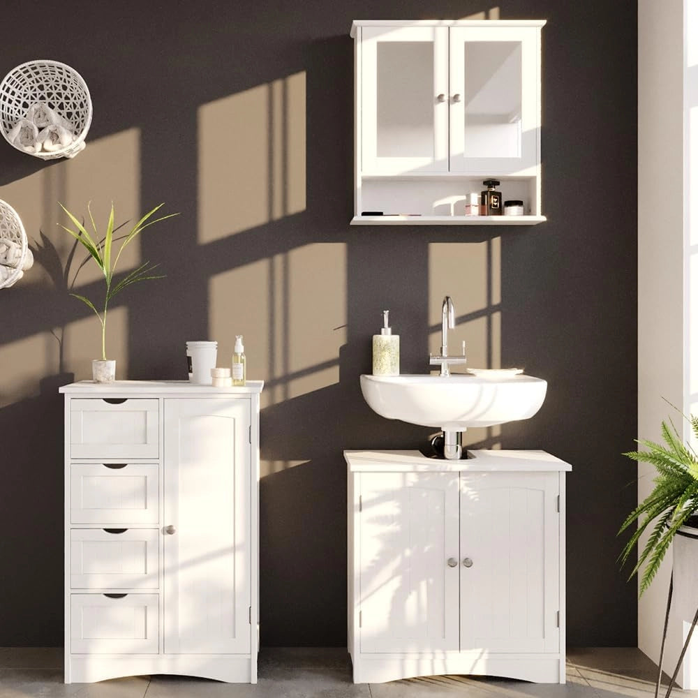 Cassettiera da bagno Bianco, Bianco, 55 x 81 cm, per conservare e abbinare con mobili da bagno Bianco