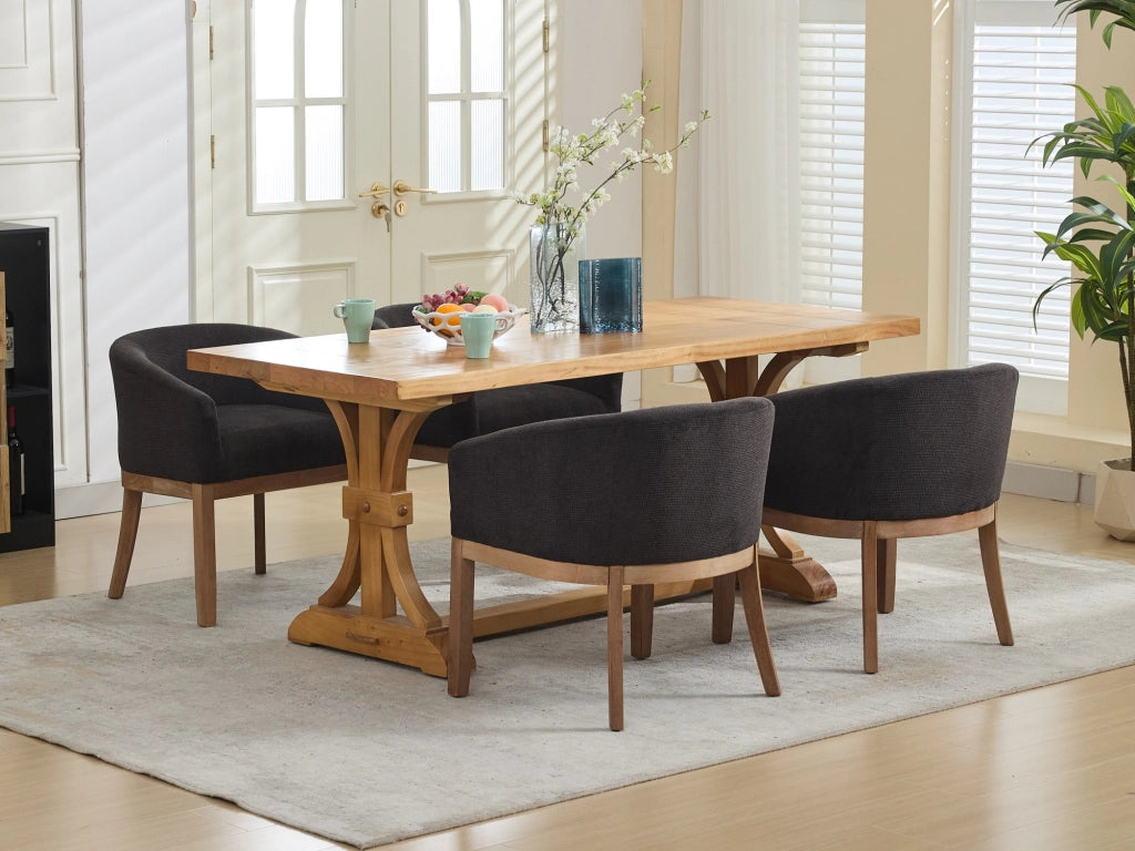 Sedia da pranzo con braccioli in ciniglia con struttura in legno massello stile mid century moderno grigio antracite
