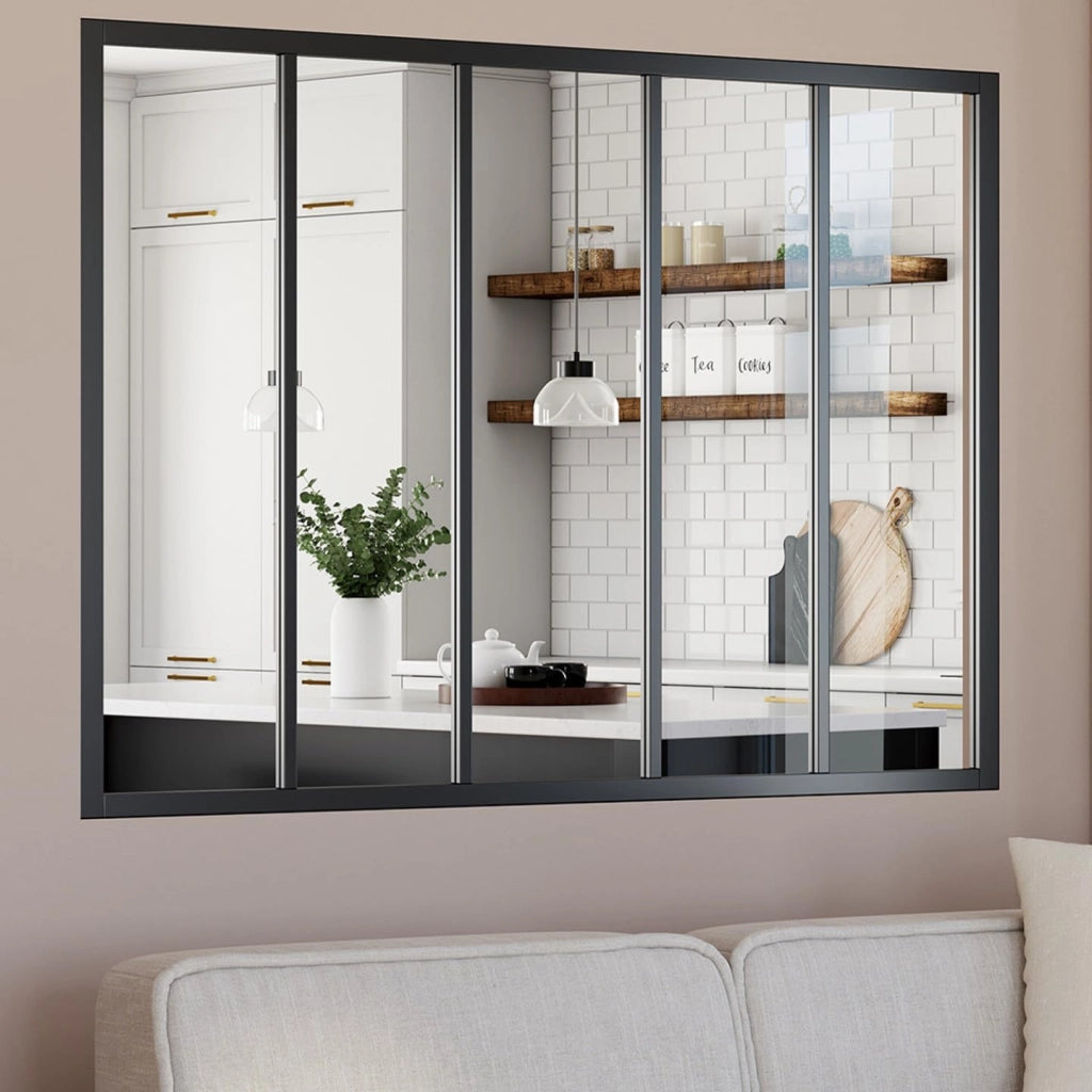 IDMarket - Baldacchino a 5 Ante in Metallo Nero smaltato e Vetro temperato L. 150 x H.108 cm