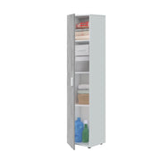 Armadio multiuso Avlis, Mobile ausiliario a 1 anta e 3 ripiani, Guardaroba moderno, Mobile alto a colonna, cm 41x37h182, Cemento e Bianco