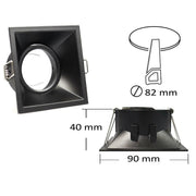 Trade Shop - Porta Faretto Incasso Supporto Faretto Orientabile Quadrato Gu10 Foro 82 Mm P14 - Nero