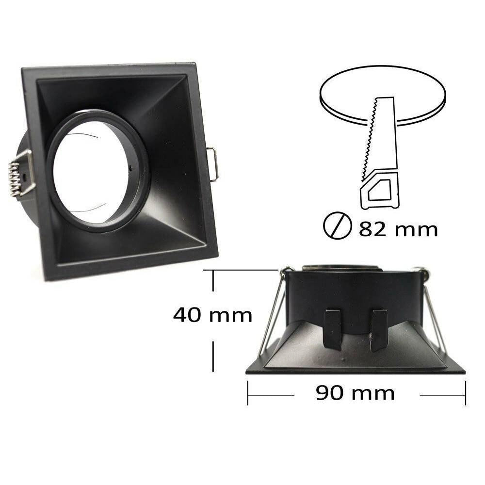 Trade Shop - Porta Faretto Incasso Supporto Faretto Orientabile Quadrato Gu10 Foro 82 Mm P14 - Nero