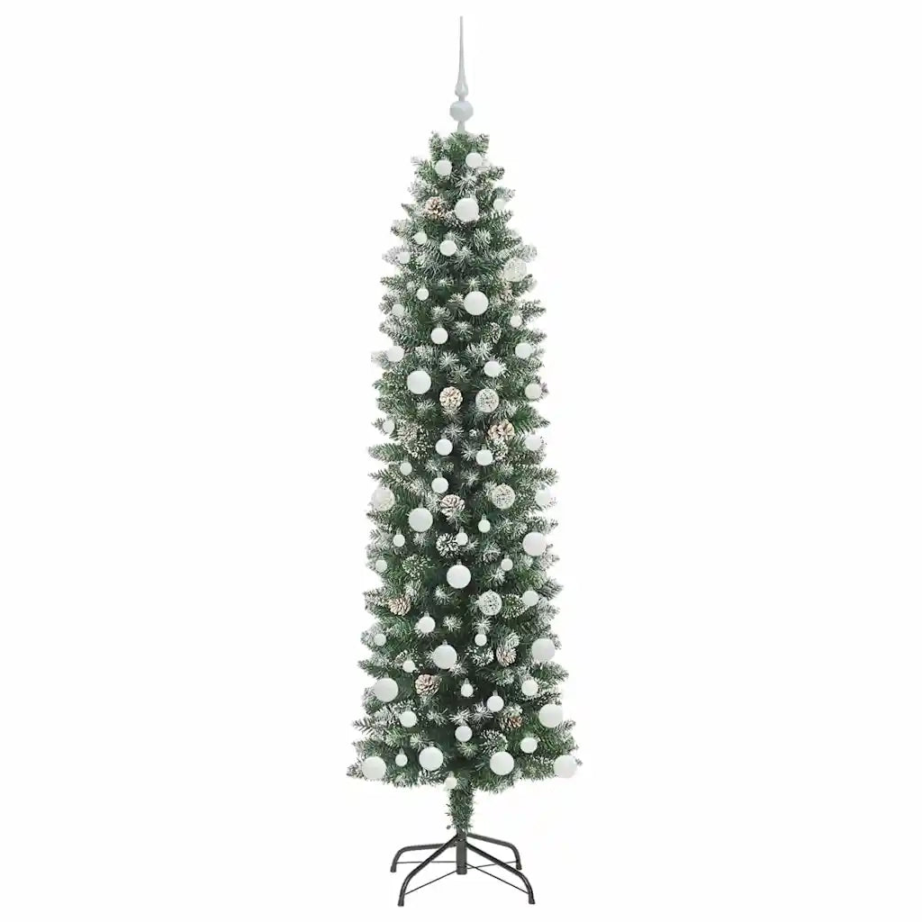 Albero di Natale Artificiale Sottile Verde e Bianco 180 cm 3395296