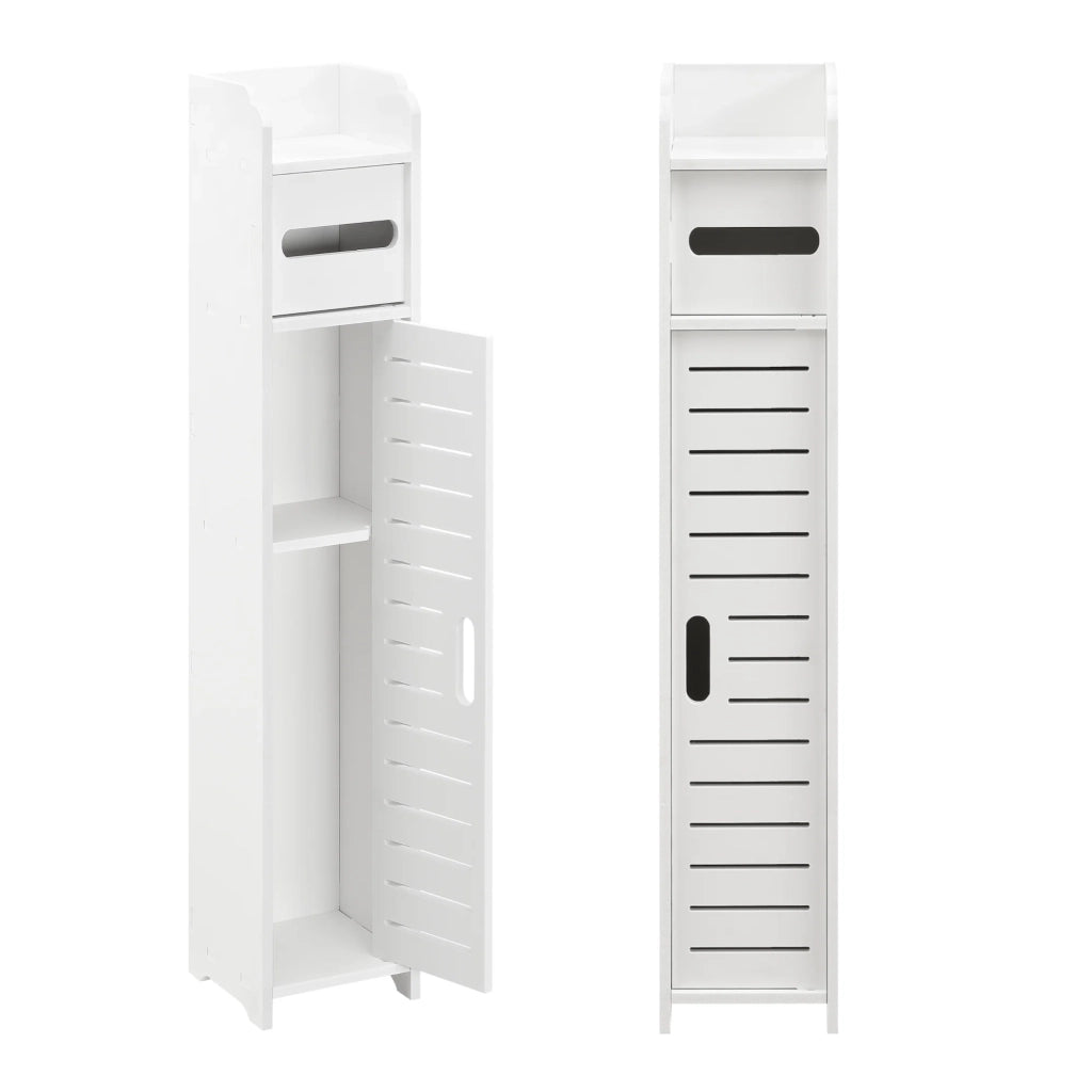 Elegante mobiletto portaoggetti da bagno con portarotolo legno composito 80 x 15 x 15 cm bianco 03_0007669