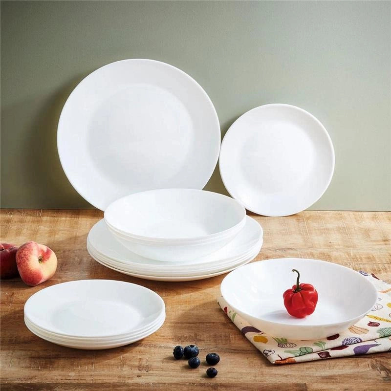 LUMINARC SERVIZIO PIATTI ZELIE 18 PEZZI PER 6 PERSONE COLORE BIANCO - 6 FONDI - 6 PIANI - 6 FRUTTA - DESIGN MODERNO E LUCIDO