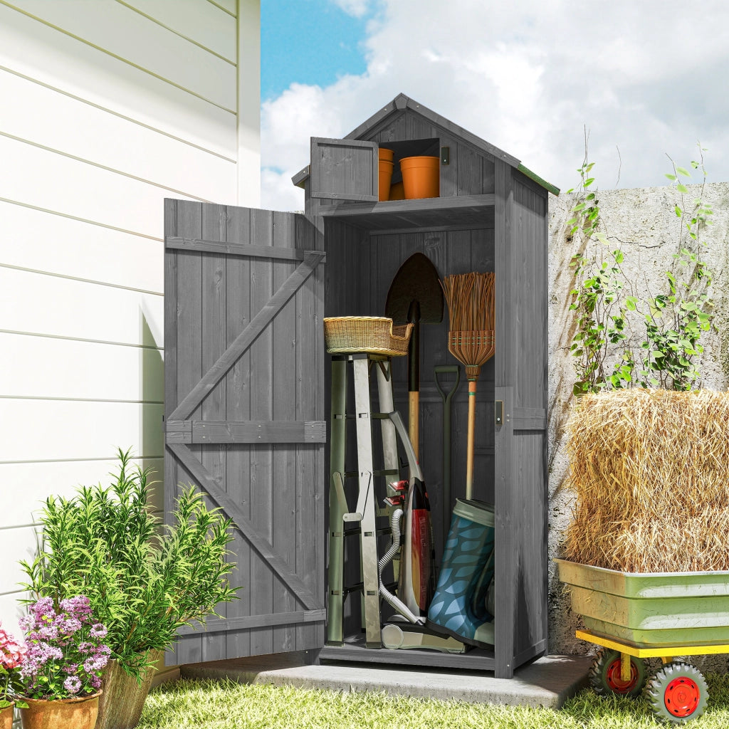 Armadio da giardino in legno con 3 ripiani e 2 porte ¨C zephmum ¨C grigio 77x54x179 cm
