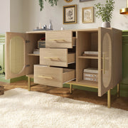 Buffet con maniglie dorate - Xylo - 3 cassetti e 2 porte in rattan