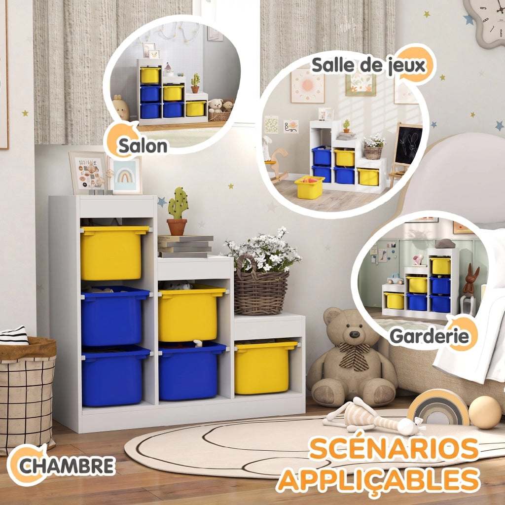 Meuble de Rangement pour Jouets 3 Niveaux 3-8 Ans Bleu Jaune