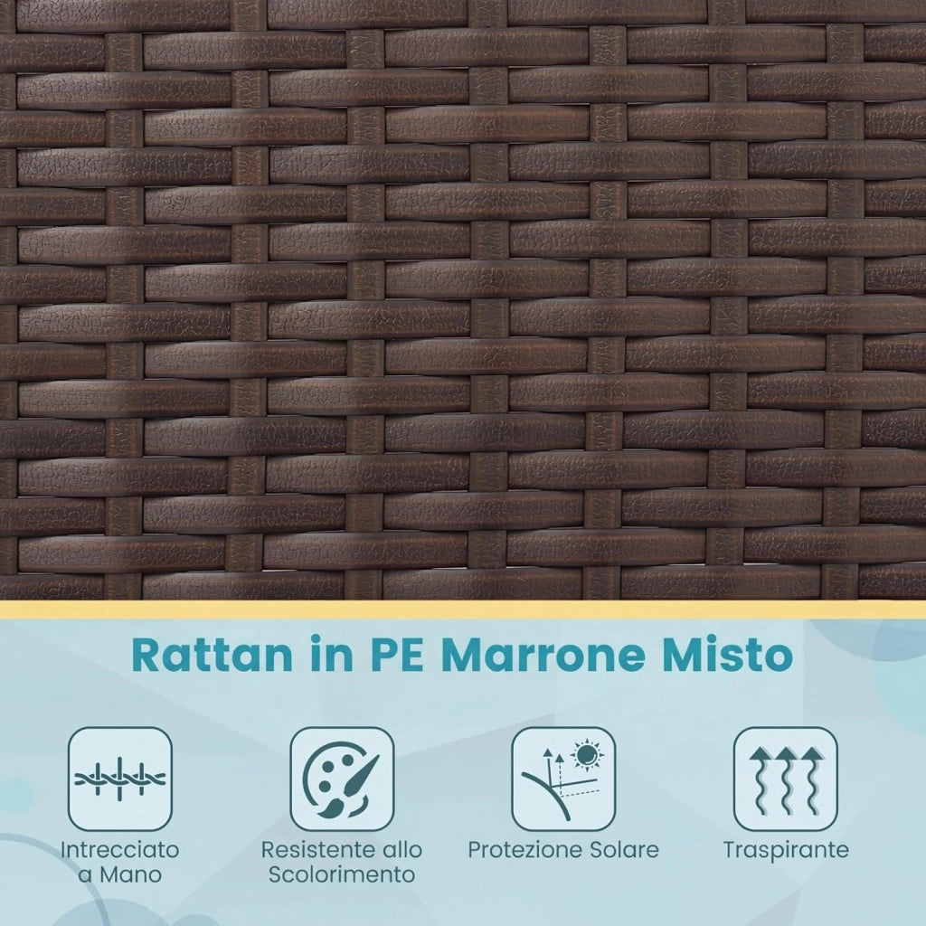 Salotto da Giardino Esterno 4 Pezzi, Set Giardino Esterno con Divanetto, 2 Poltrone e Tavolino da Caffè in Vetro Temperato, Salotto da Patio con Cuscini per Balcone, Veranda (Marrone+Grigio)