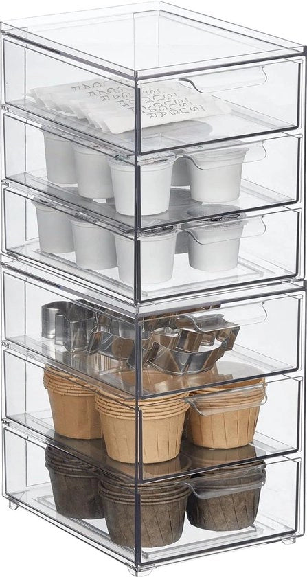 Scatola di stoccaggio in plastica per cucina e frigorifero - Organizzatore per snack, pasta, verdure ecc. - Set da 2 - Translucido