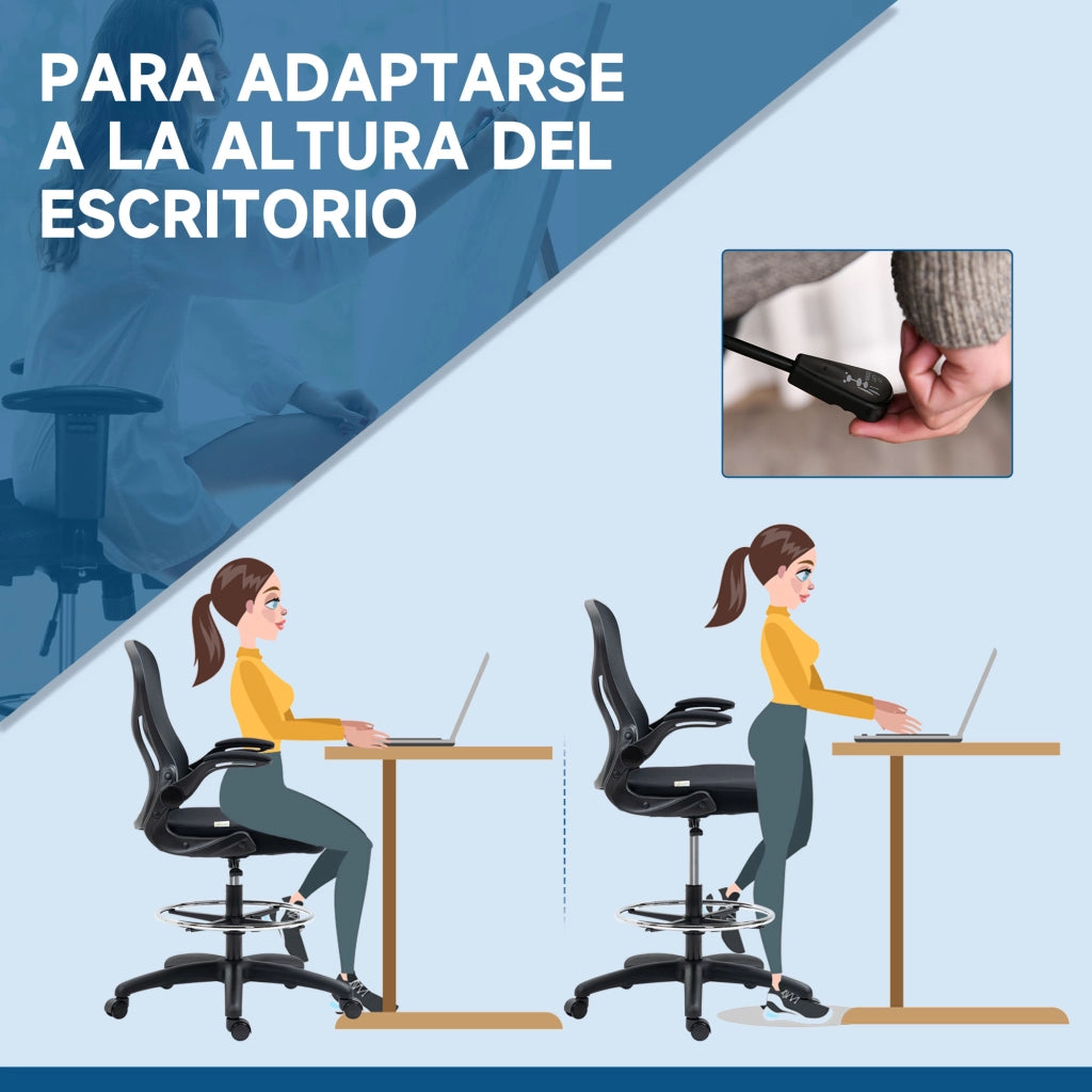 Sedia da Ufficio Girevole con Schienale Regolabile e Braccioli ¨C Zephmum ¨C Nero 59x65x102-122 cm