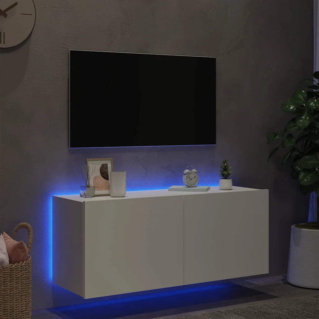 Mobile TV a Parete con Luci LED Bianco 100x35x41 cm 837323