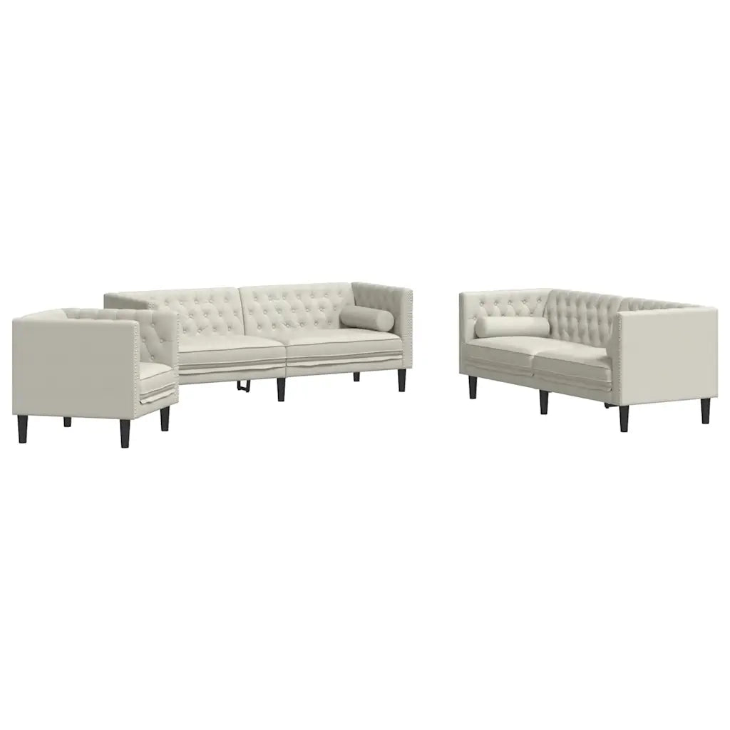 Set Divani Chesterfield 3pz con Cuscini Crema Velluto 3209288