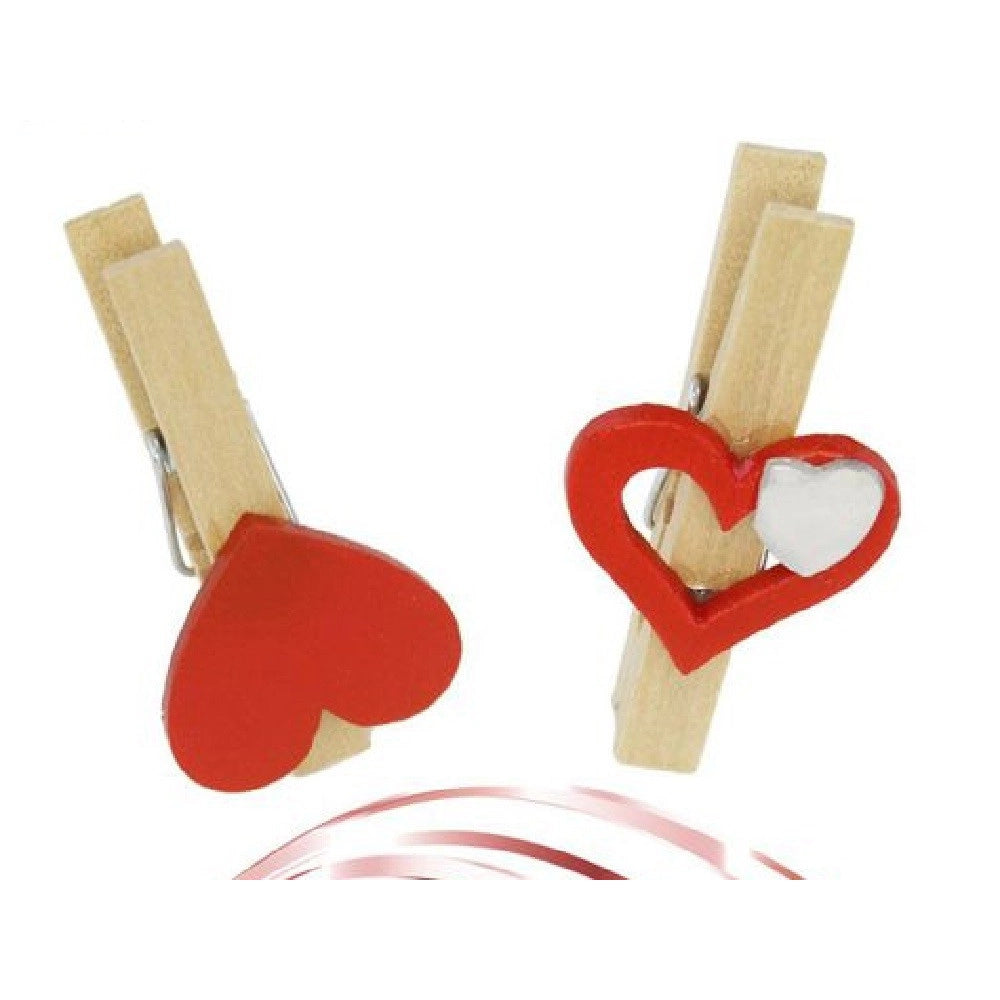 Trade Shop - Set 16 Pz Mollettine Di Legno Con Cuore Rosso San Valentino Vari Modelli 92317 -