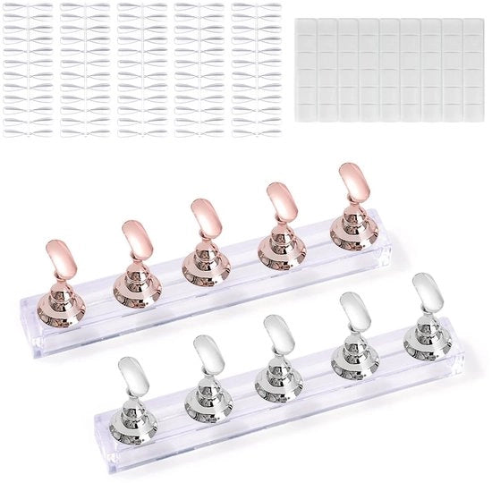 Set di esposizione per unghie da 2 - Ospite in acrilico - Chiusura magnetica - 54 colla bianca - 120 pellicola trasparente per unghie - Materiale duraturo - Standard unghie