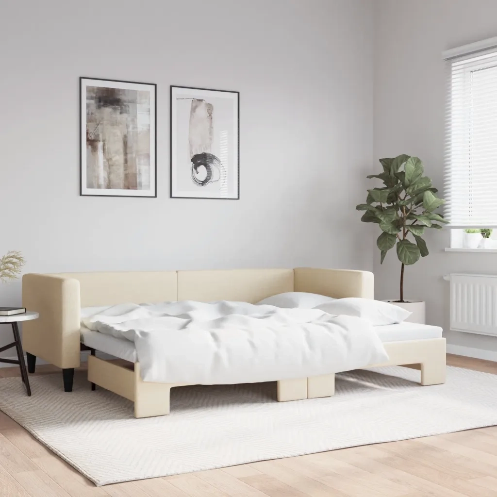 Divano letto | Sof¨¤ letto | Letto singolo Estraibile Crema 80x200 cm Tessuto