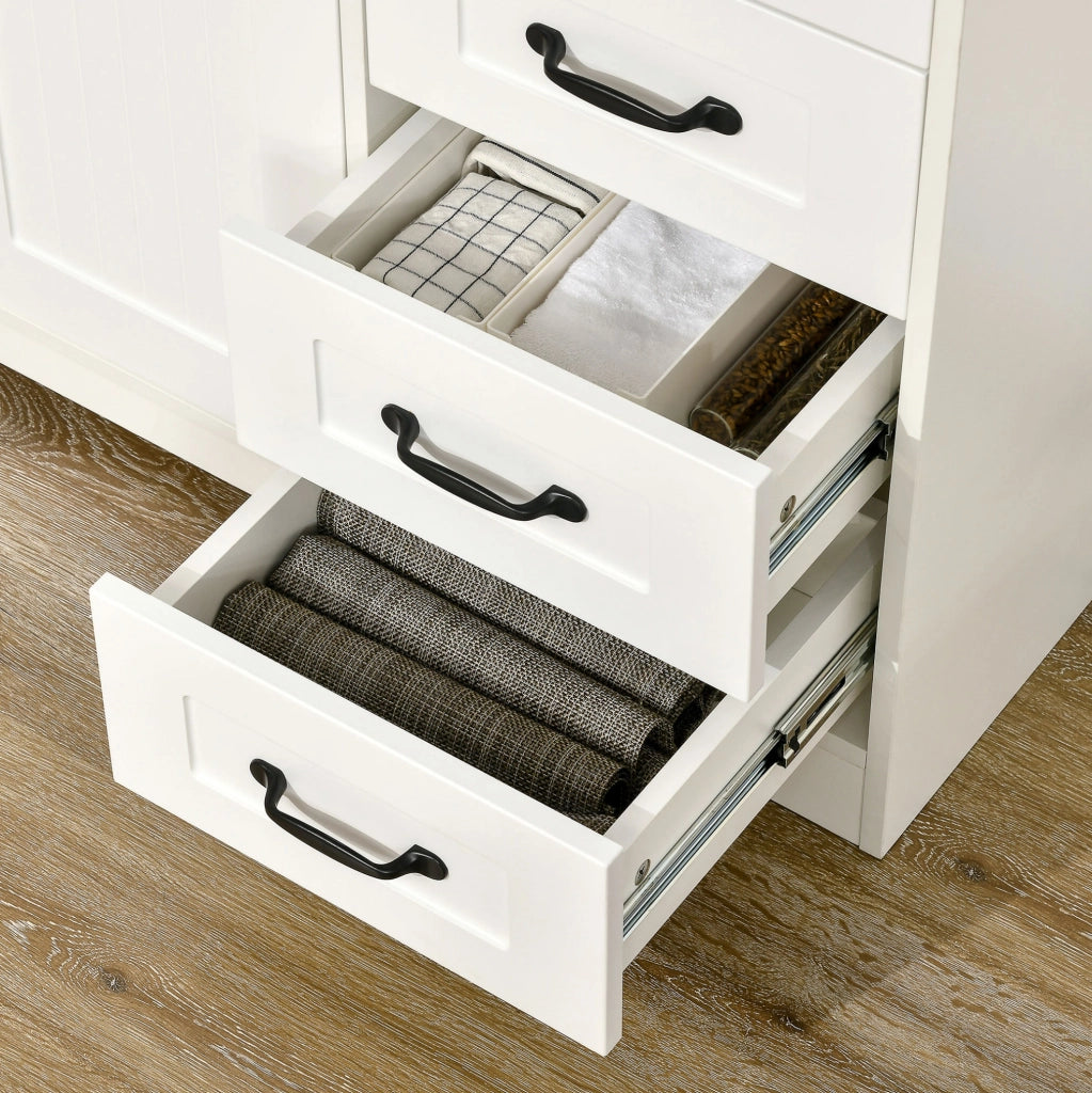 Credenza bianca con ripiano regolabile e 4 cassetti
