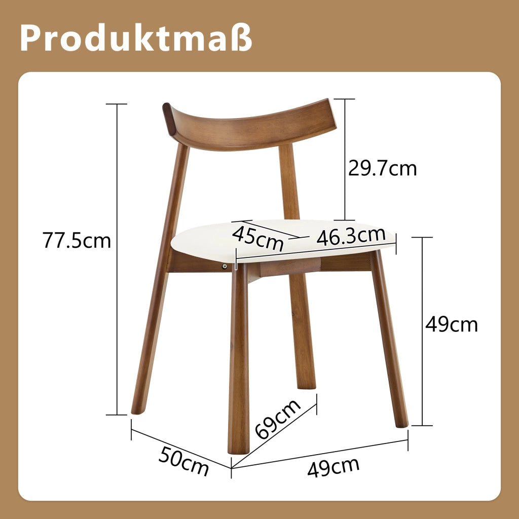 Set di 2 sedie da pranzo in legno di gomma con seduta imbottita, schienale ergonomico, bianche