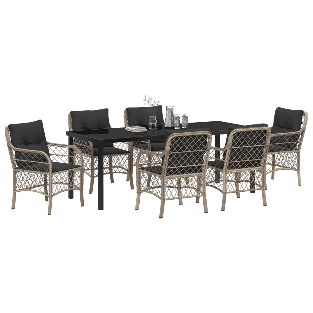 Set da Giardino 7 Pezzi con Cuscini Grigio Chiaro Polyrattan