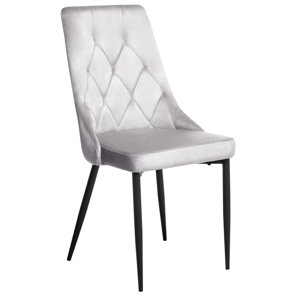 Set di 2 sedie da pranzo in velluto grigio chiaro  con gambe nere in ferro Sedie imbottite moderne