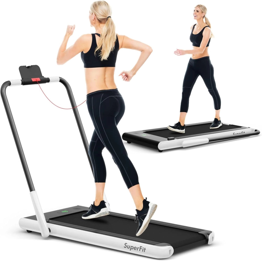 Tapis Roulant 2 in 1, Tapis Roulant Elettrico Pieghevole Salvaspazio da 0,75HP con App e Telecomando, Supporto per Cellulare, Display a LED e Altoparlante (Bianco)