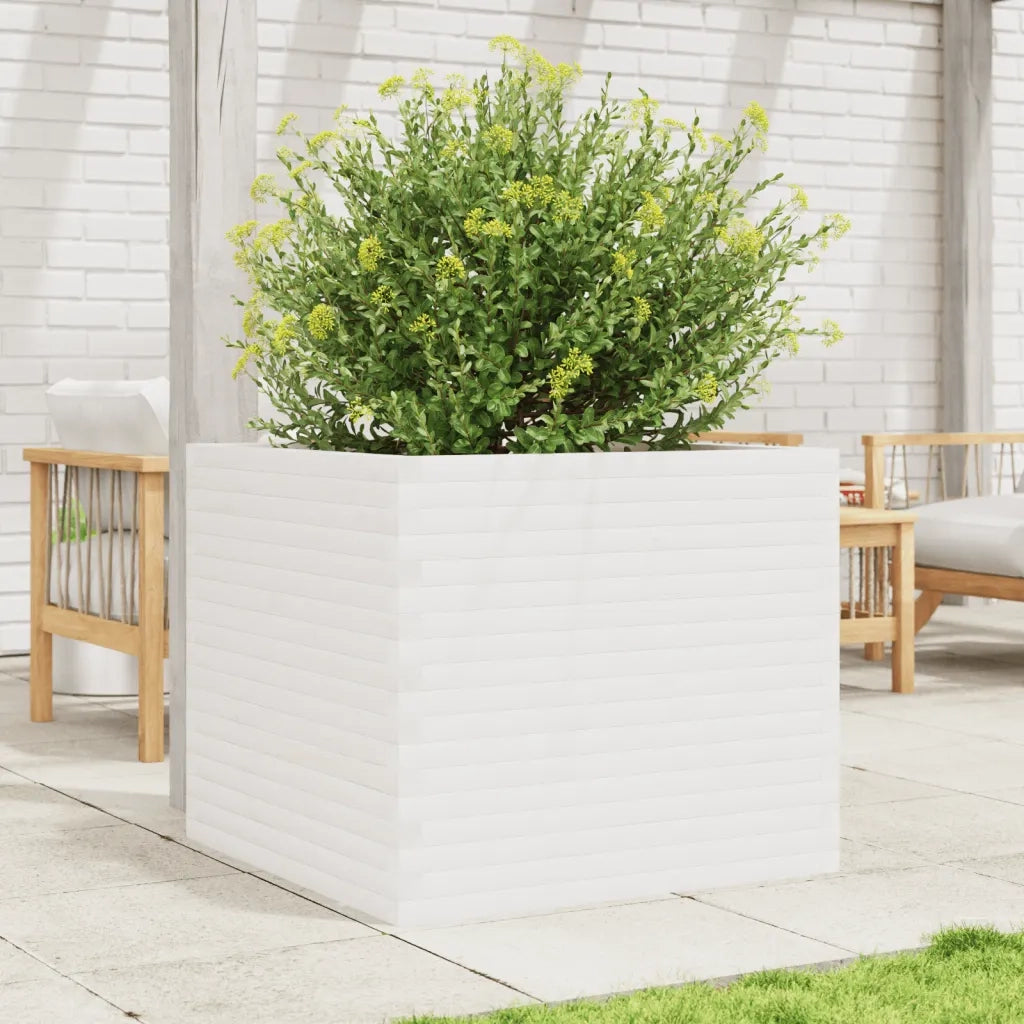 Fioriera da Giardino Bianca 80x80x68,5cm Legno Massello di Pino
