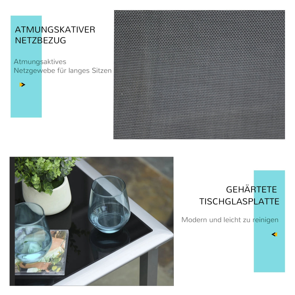 Set da giardino a 3 pezzi con 2 sdraio + tavolino da caffè in metallo balcone ideale per esterni in argento nero