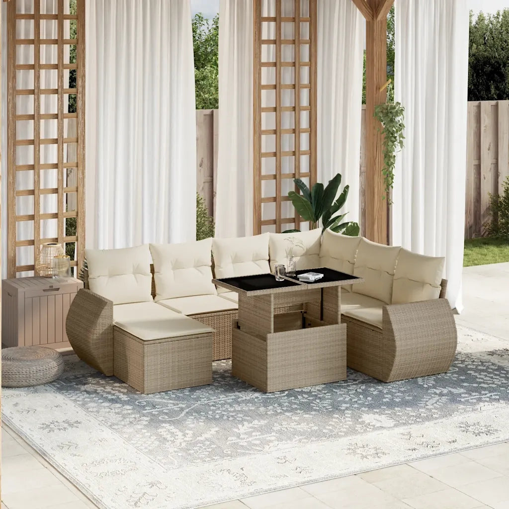 Set Divano da Giardino 8 pz con Cuscini Beige in Polyrattan