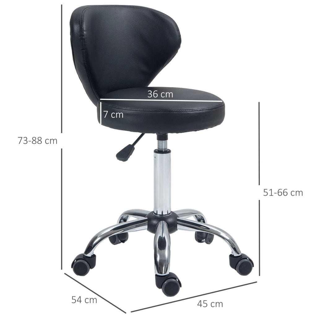 Sgabello da lavoro girevole in ecopelle nera, altezza 51-66 cm