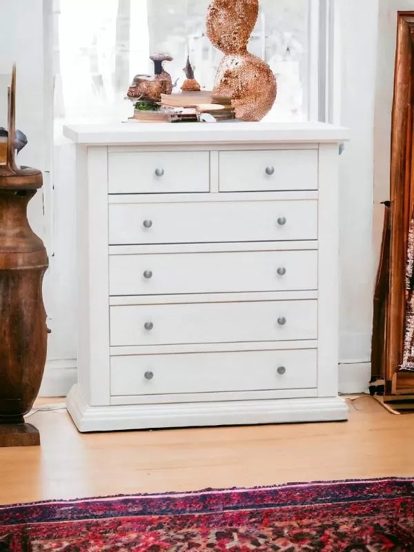 Cassettiera 6 cassetti legno shabby bianco pomolo argento 86x40x96 - Mobili 2G