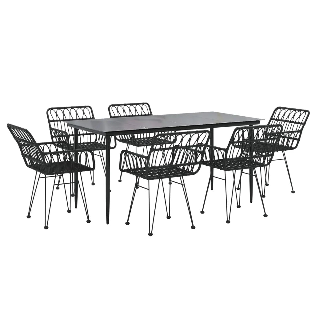 Set da Pranzo da Giardino 7 pz Nero in Polyrattan 3157856