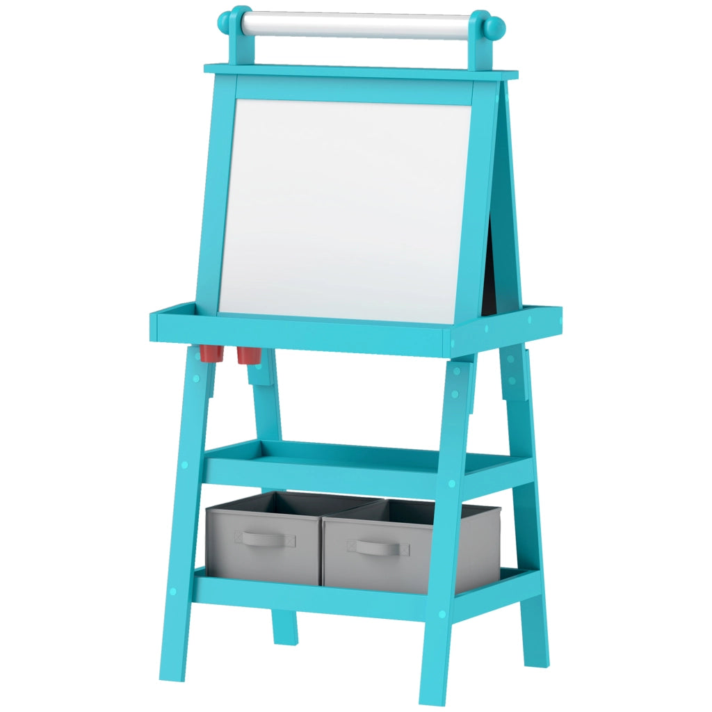 Cavalletto 3 in 1 per Bambini con Lavagna Magnetica e Gessetti ¨C Zephmum ¨C Blu con Contenitori e Rotolo di Carta