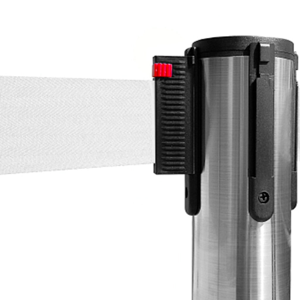 2 Colonnine Tendinastro 3 metri in Acciaio Inox Spazzolato Ø36x101 cm Nastro Bianco