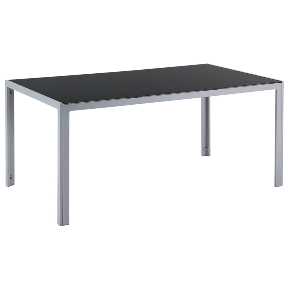 Tavolo da pranzo da giardino Piano in vetro temperato Nero Struttura in alluminio grigio 160 x 90 cm