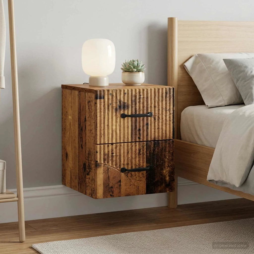 Mobiletto da notte a muro 2 pcs Legno antico 34,5 x 33 x 40 cm 898992