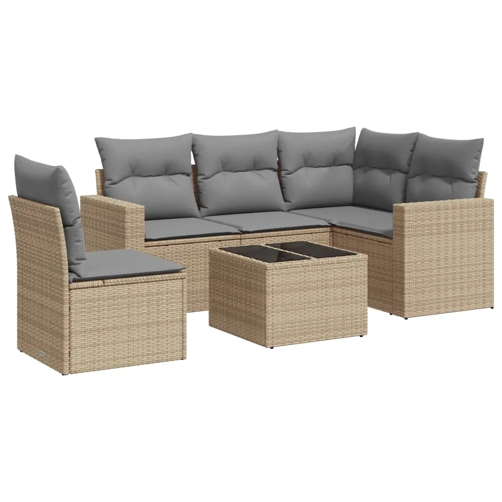Set Divano da Giardino 6 pz con Cuscini Beige in Polyrattan 3251316