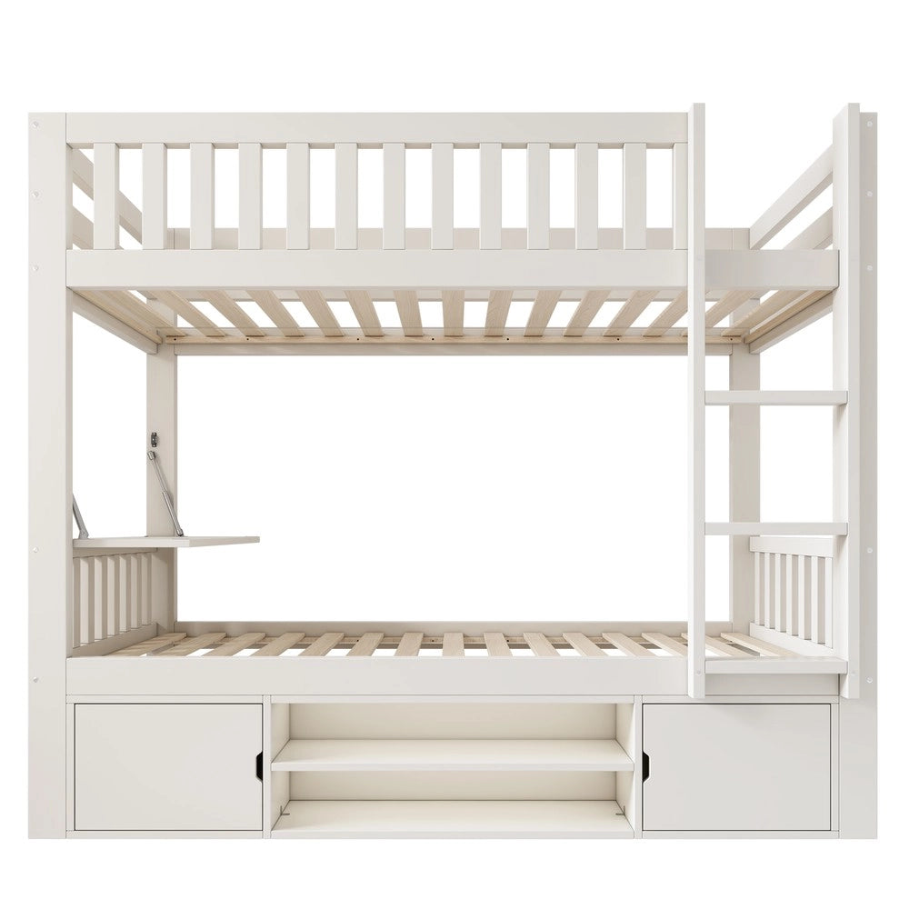 Letto a Soppalco Bambini 90x200 con Tavolo e Scarpiera ¨C Xylo ¨C Bianco, Legno, Rete a Doghe