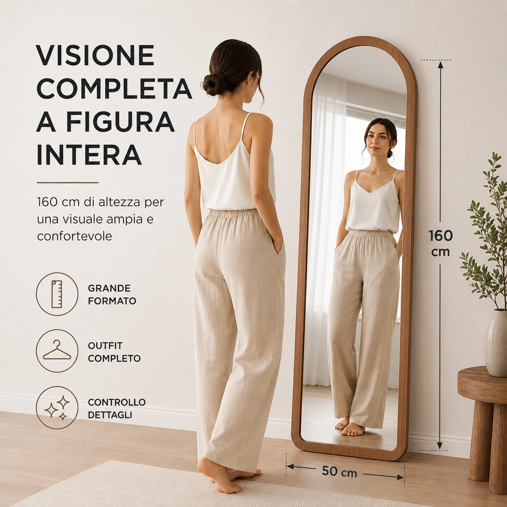 Specchio Arco Doppia Installazione Rovere Parete o Indipendente Moderno 160x50cm