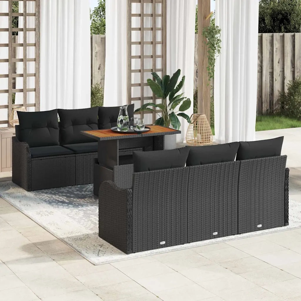 Set Divano da Giardino con archiviazione 7 pcs Nero Poly Rattan 3358144