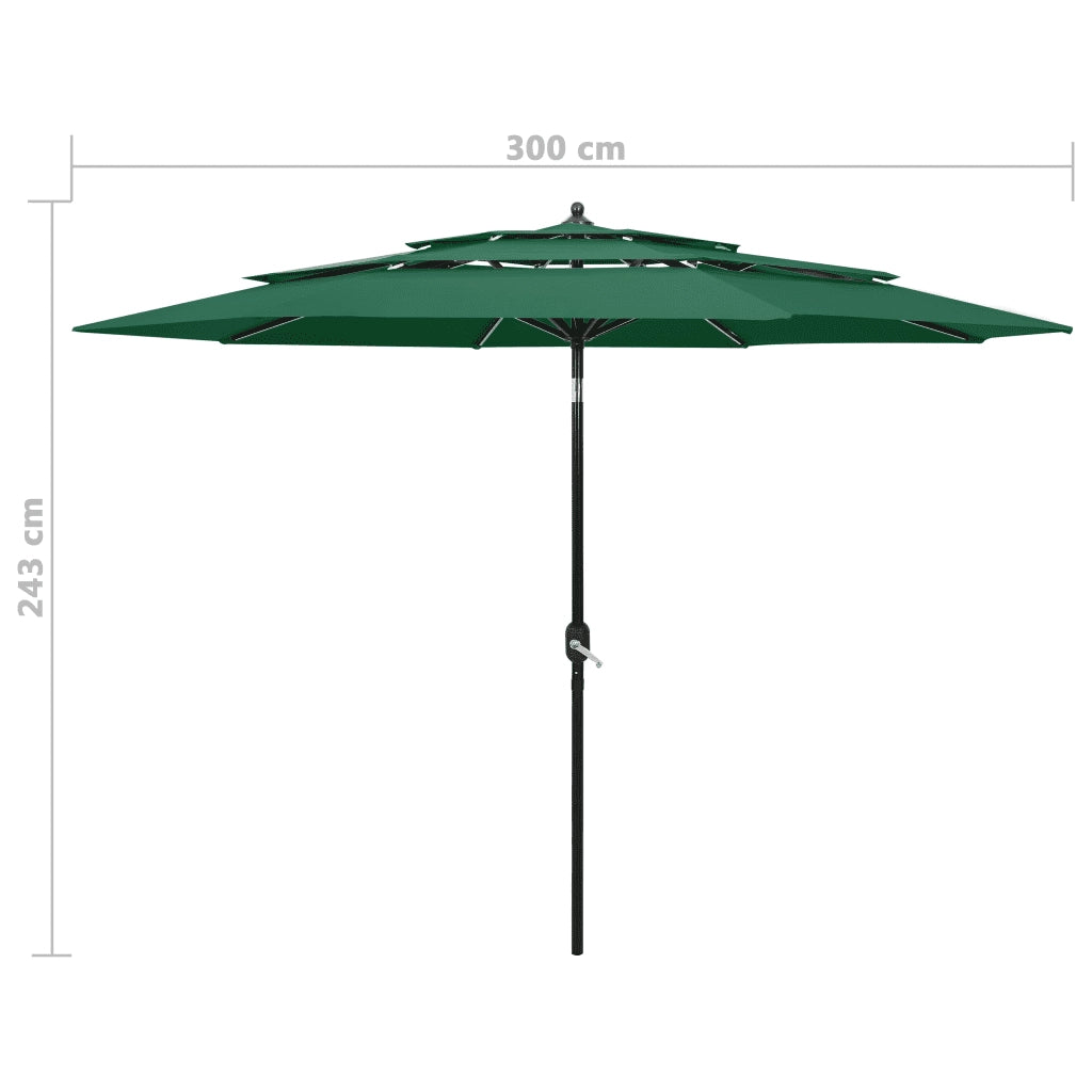 Ombrellone a 3 Livelli con Palo in Alluminio-Ombrello da giardino Verde 3 m