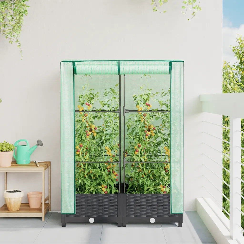 Fioriere | Cassetta per fiori | Letto Rialzato con Copertura Serra Effetto Rattan 80x40x123 cm
