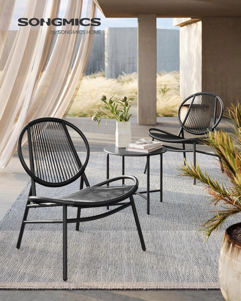 SONGMICS Set di 3 Mobili da Giardino Trattoria, Sedie Acapulco, Sedie da Esterno, Tavolino e 2 Sedie, Set di Mobili per Interni ed Esterni, Portico del Balcone, Nero Inchiostro GGF021B01