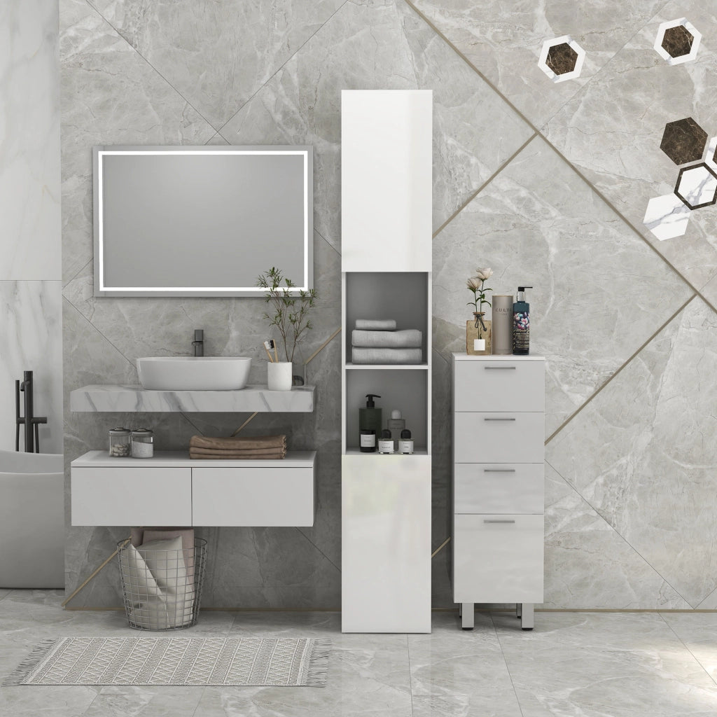 Mobile bagno colonna 2 ante con ripiani regolabili e 2 nicchie ¨C zephmum ¨C 30x30x181,5 cm bianco