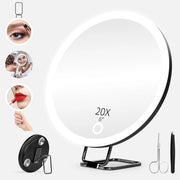 Verglasso illuminato 20x - 15 cm 3 modalità di illuminazione regolabili - 20x specchietto illuminato per trucco - Grande astuccio portatile caricabile - con 3 morsetti e 360° standard ufficio